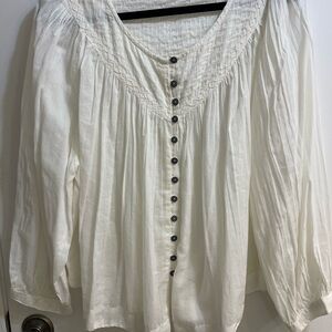 We The Free White Button-Front Blouse
